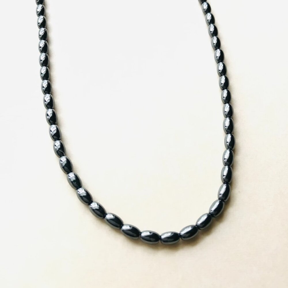 Genuine Natural Hematite Oval Bead Necklace - Non-Magnetic - Y2K